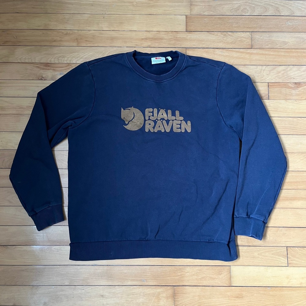 Fjallraven Mens Logo Sweater Navy Blue Crewneck Sweatshirt XL Made in Portugal